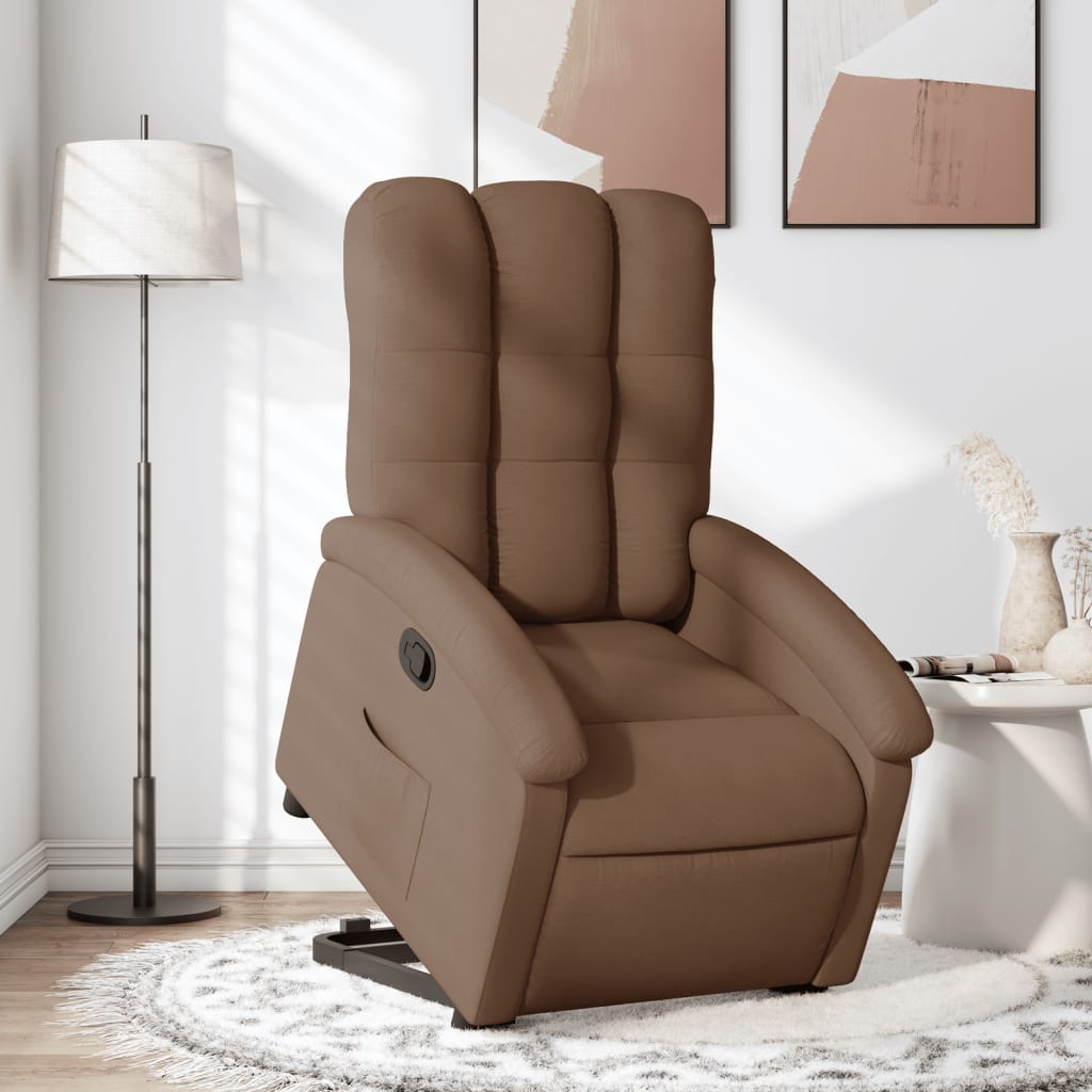 Reclining lift chair, brown, fabric