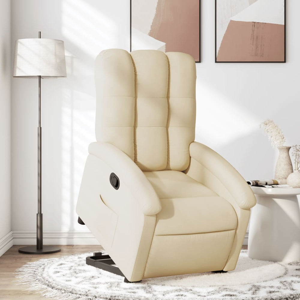 Standing recliner, cream, fabric