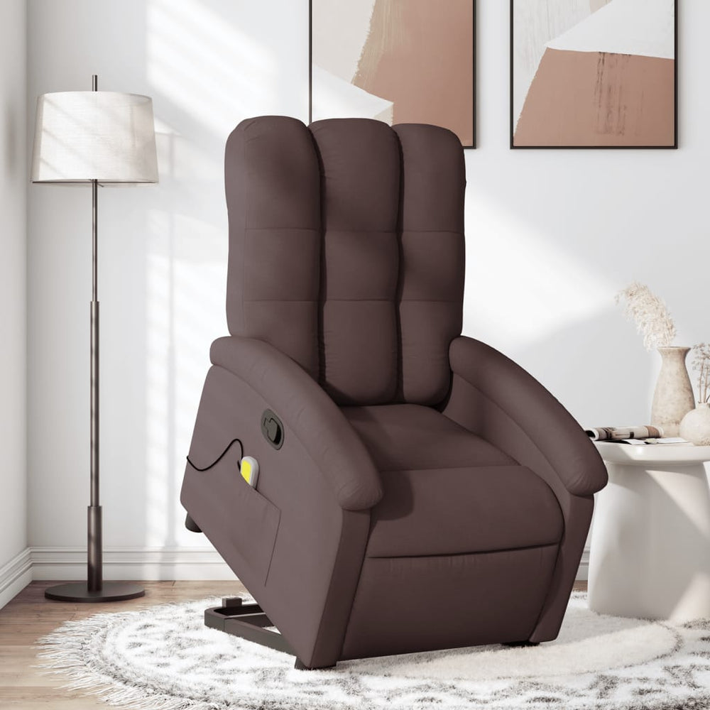 Recliner massage chair, dark brown, fabric