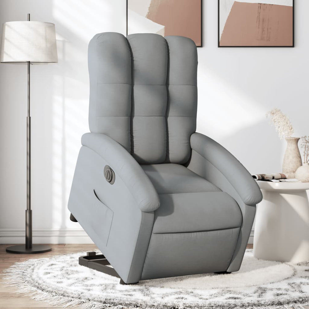 Rise and recline armchair, light grey, fabric