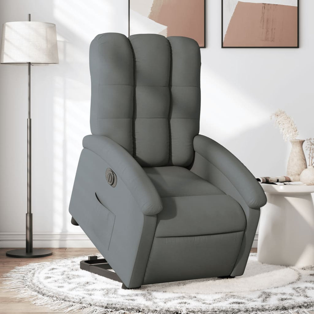 Reclining stand-up armchair, dark gray, fabric