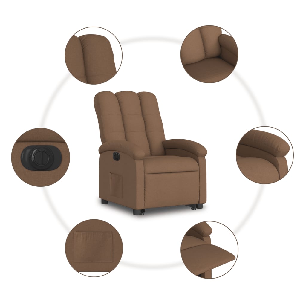 Electric Recliner Chair, brown, fabric