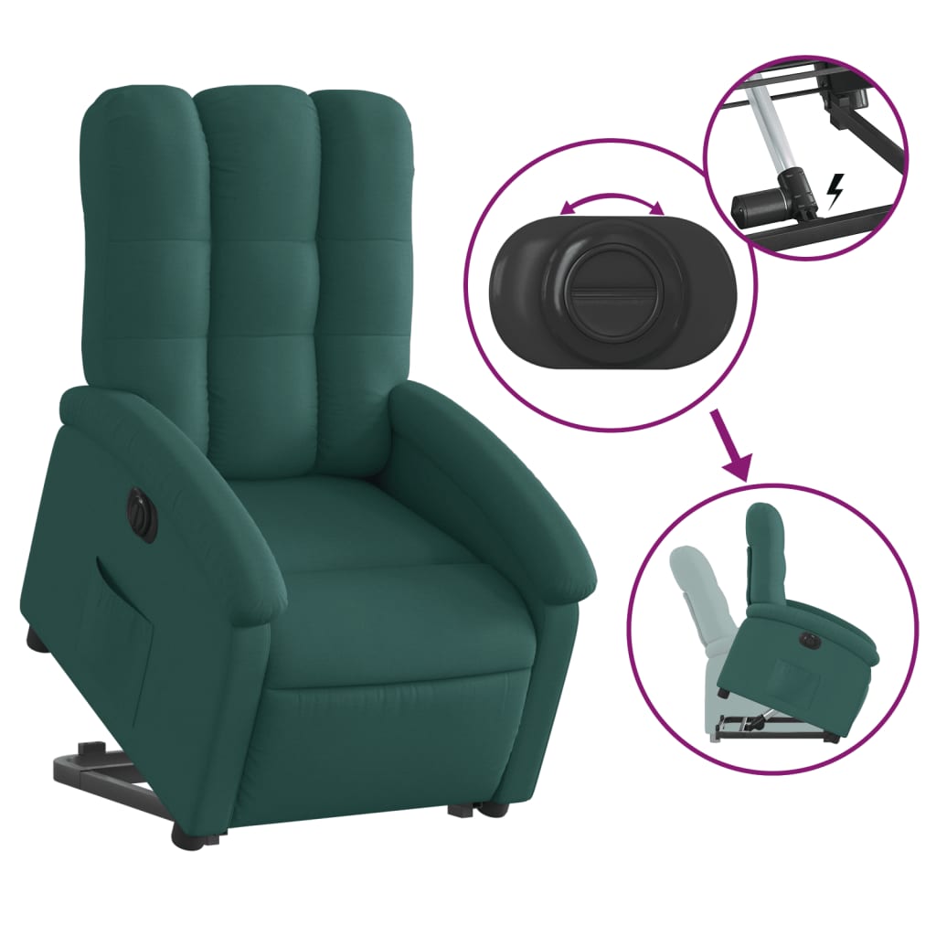 Recliner with lift assistance, dark green, fabric