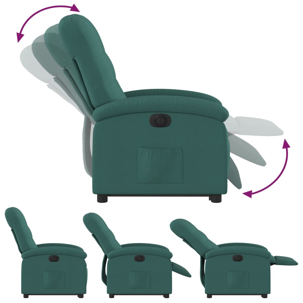Recliner with lift assistance, dark green, fabric
