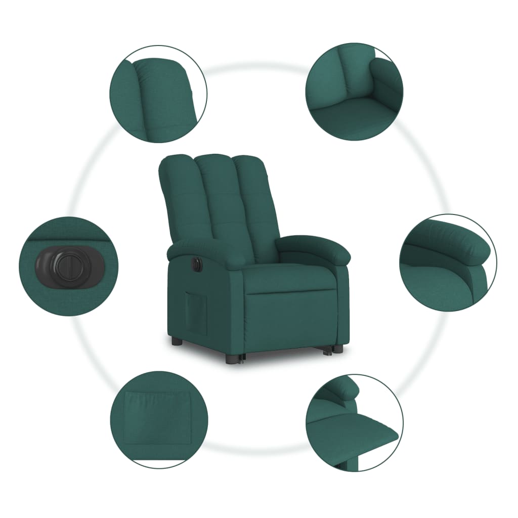 Recliner with lift assistance, dark green, fabric