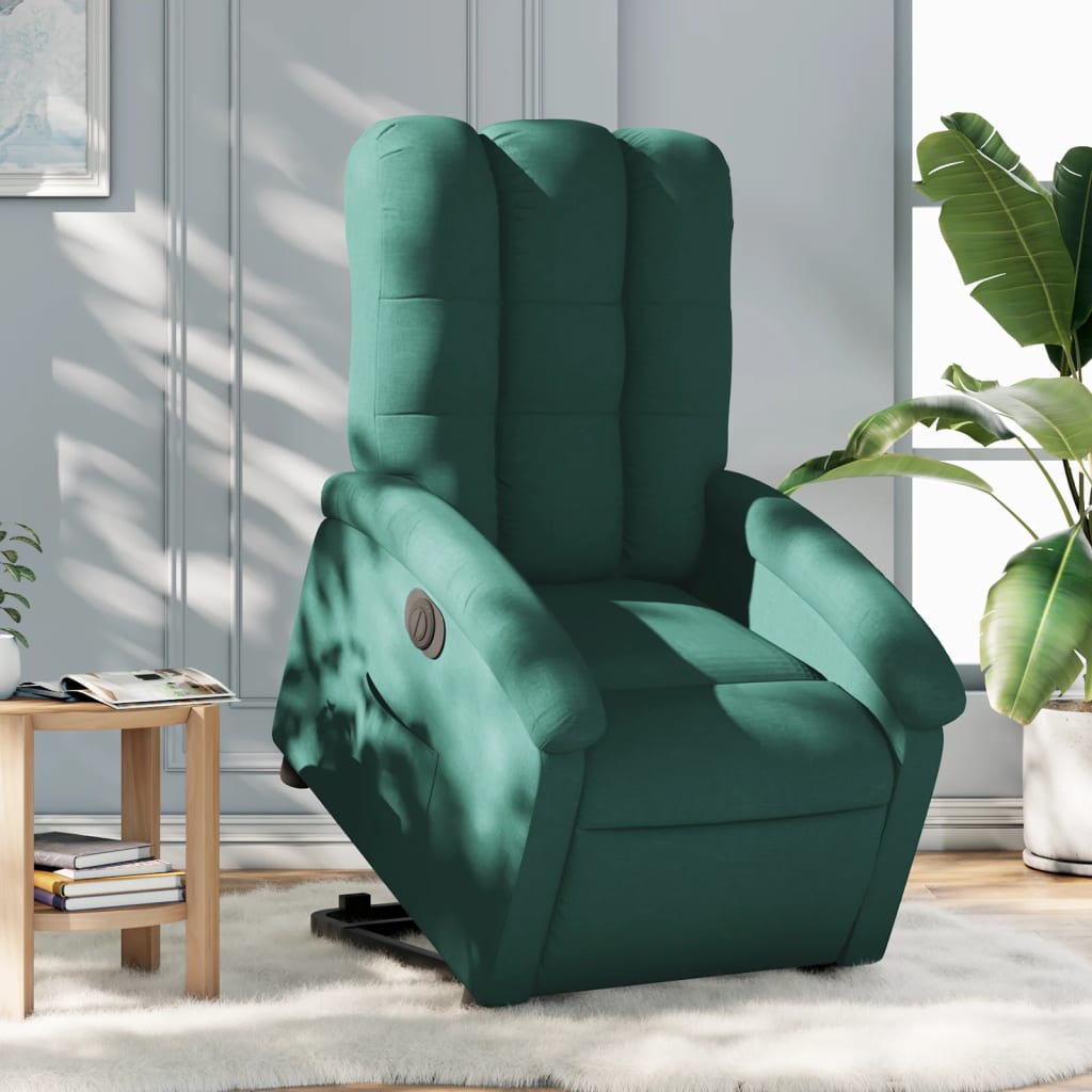 Recliner with lift assistance, dark green, fabric