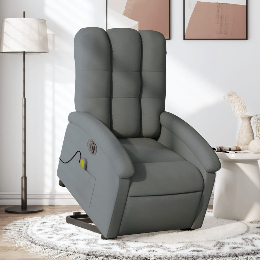 Reclining massage chair, dark grey, fabric