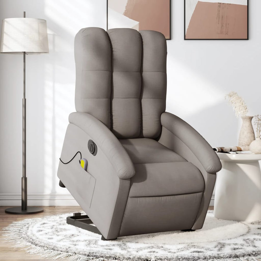 Electric stand-up massage chair, taupe, fabric