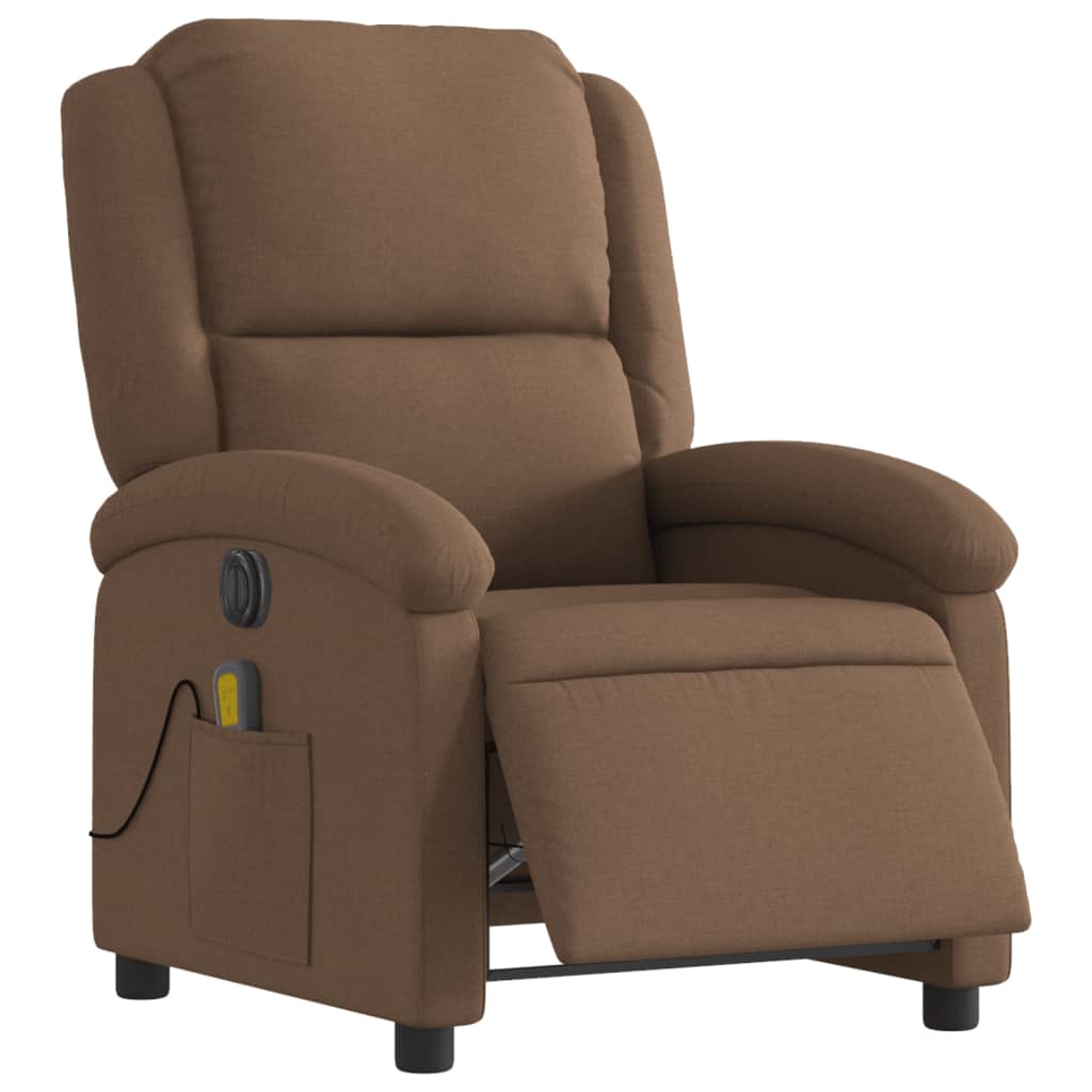 Electric Reclining Massage Armchair, Brown, Fabric