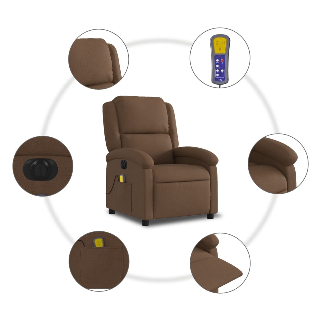 Electric Reclining Massage Armchair, Brown, Fabric