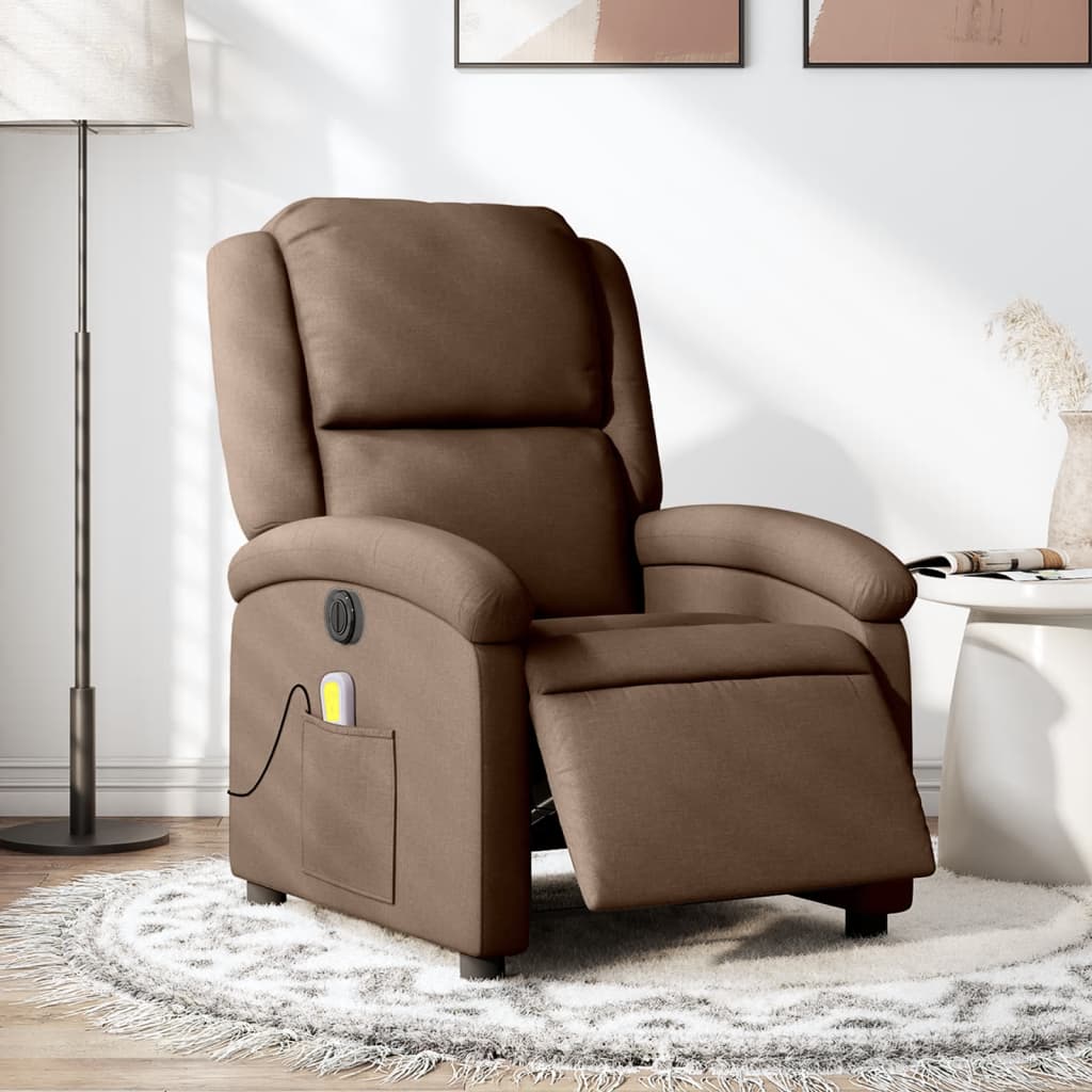 Electric Reclining Massage Armchair, Brown, Fabric