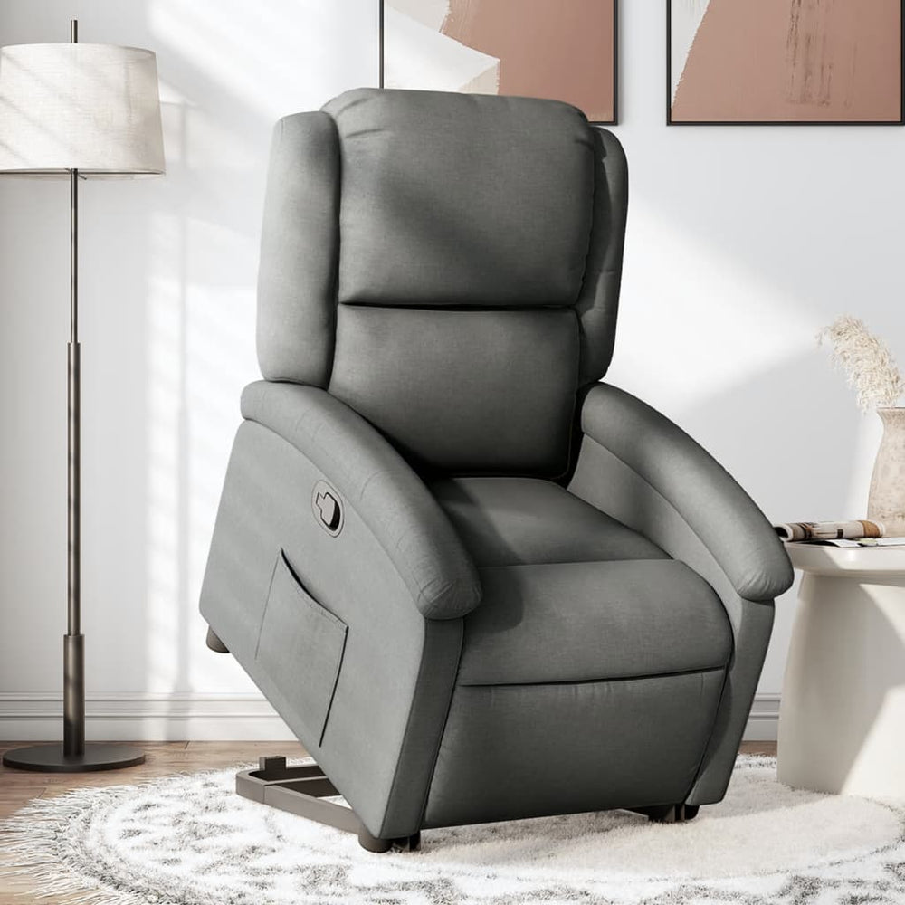 Reclining stand-up armchair, dark gray, fabric