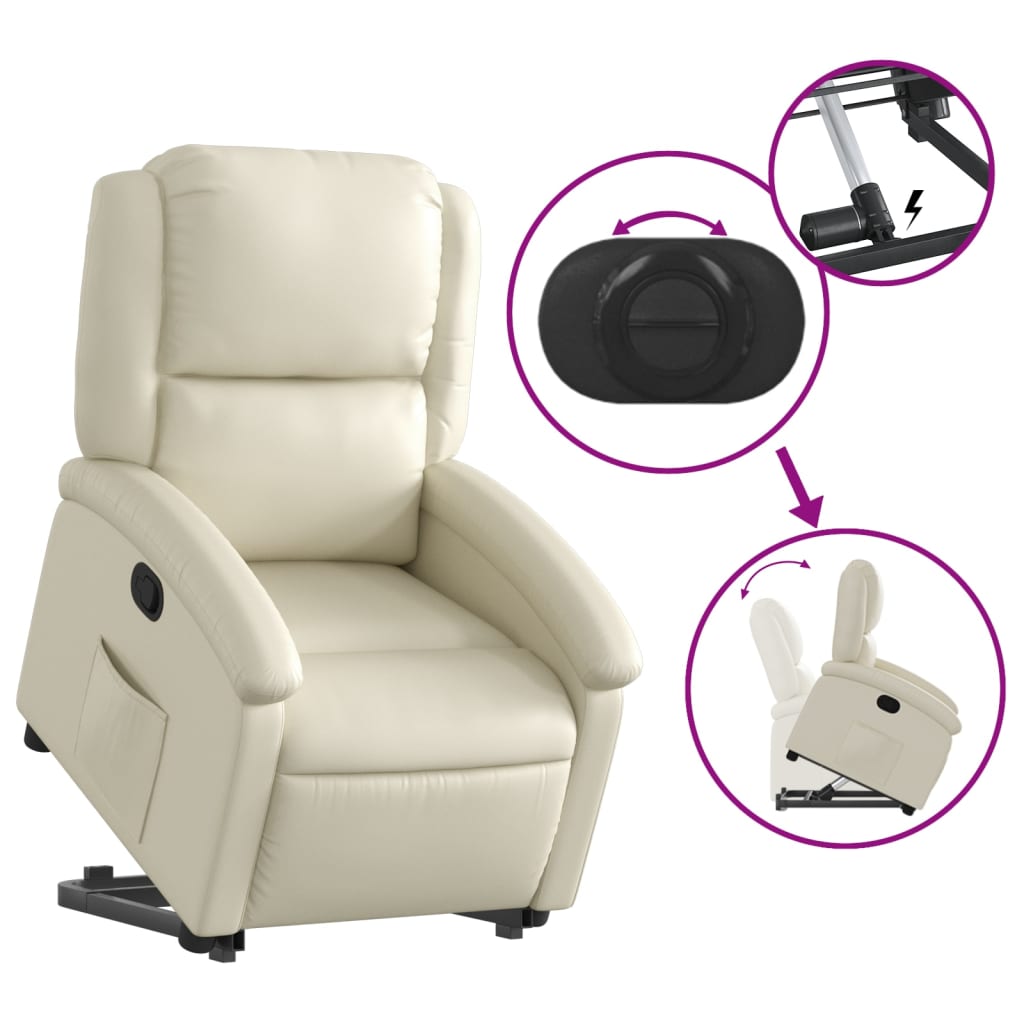 Reclining stand-up chair, cream, faux leather