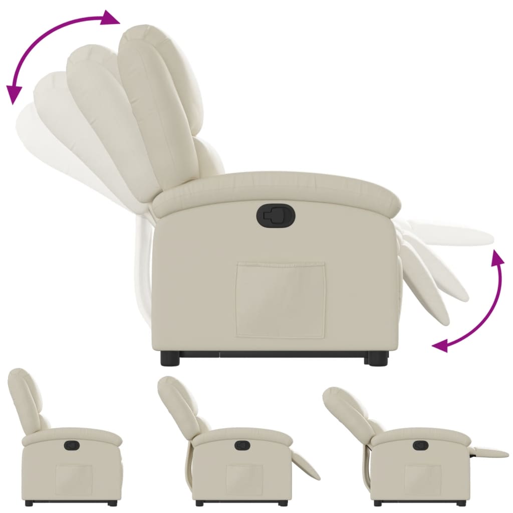 Reclining stand-up chair, cream, faux leather