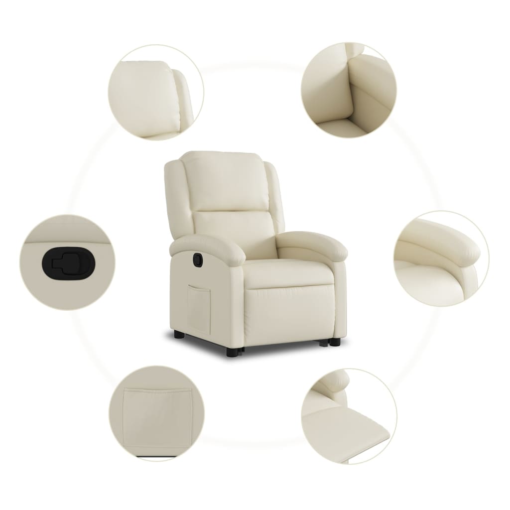 Reclining stand-up chair, cream, faux leather