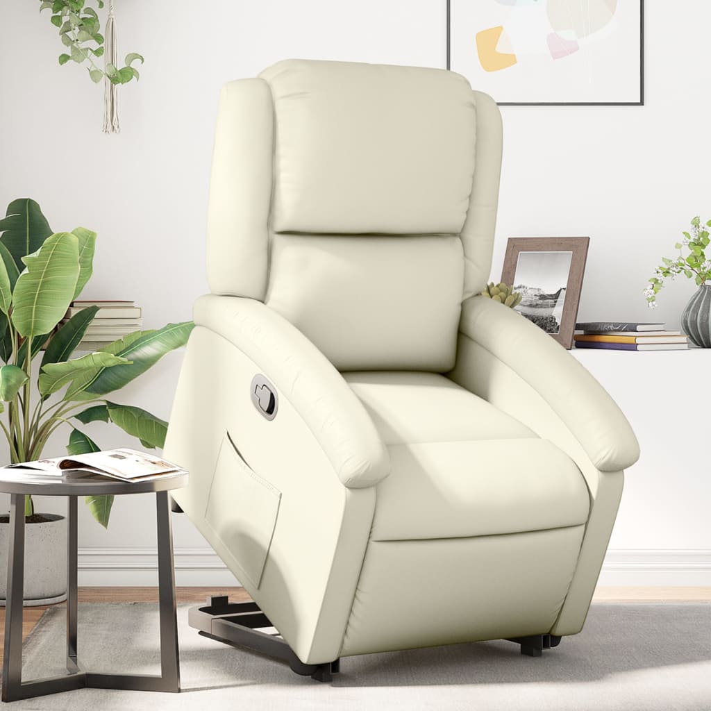Reclining stand-up chair, cream, faux leather