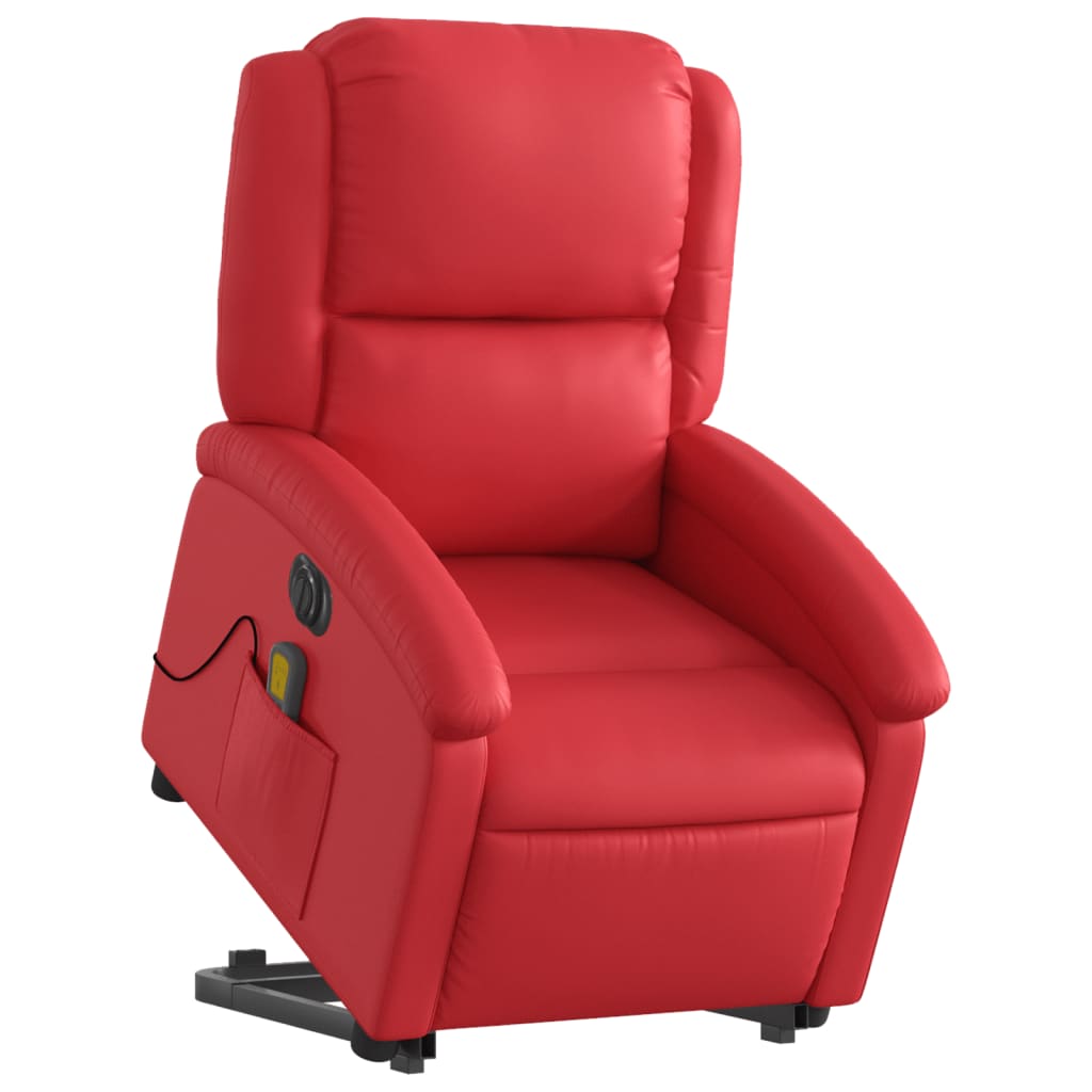 Reclining massage chair, red, artificial leather