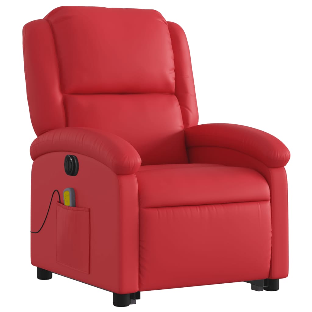 Reclining massage chair, red, artificial leather