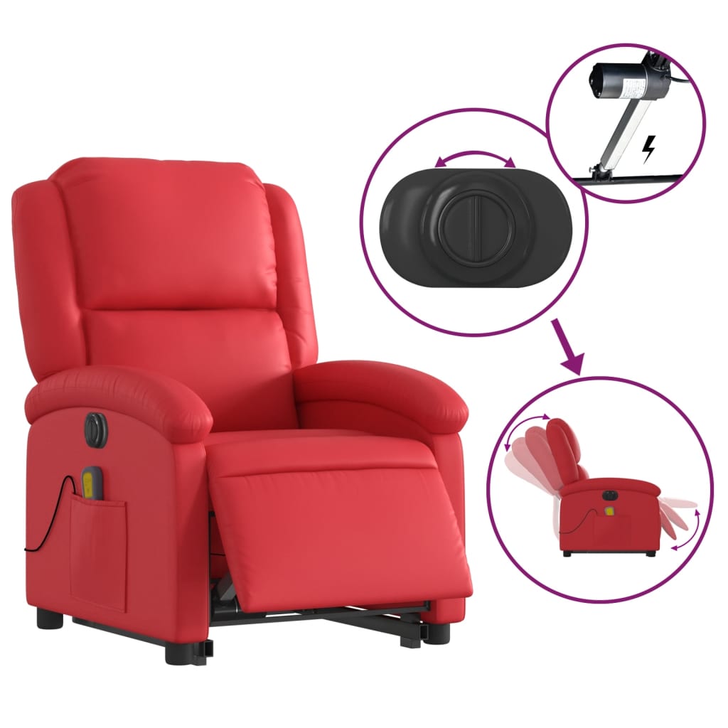 Reclining massage chair, red, artificial leather