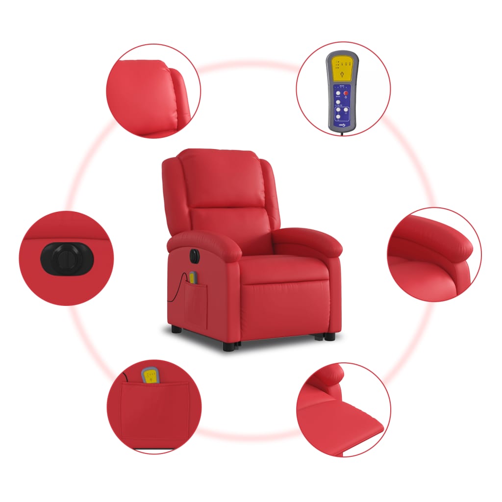 Reclining massage chair, red, artificial leather