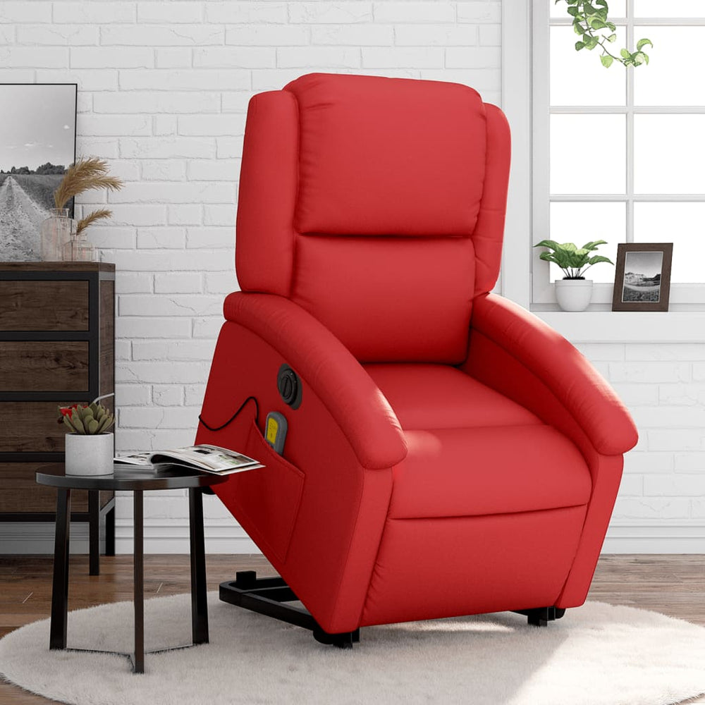 Reclining massage chair, red, artificial leather