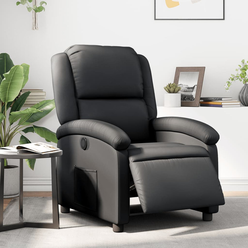 Electric recliner chair, black, genuine leather