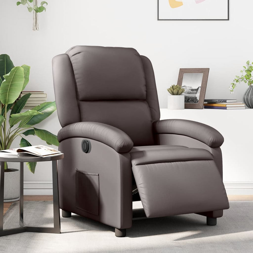 Electric reclining armchair, dark brown, genuine leather