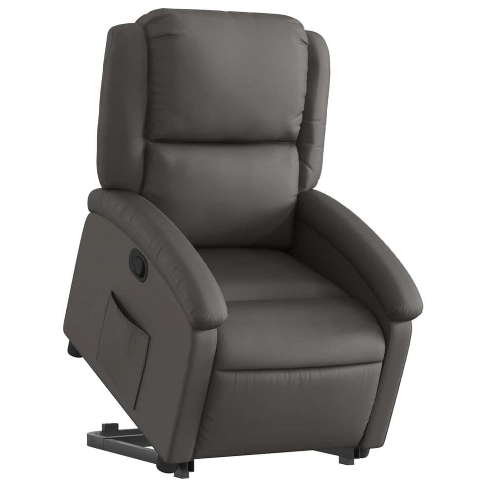 Reclining lift chair, grey, genuine leather