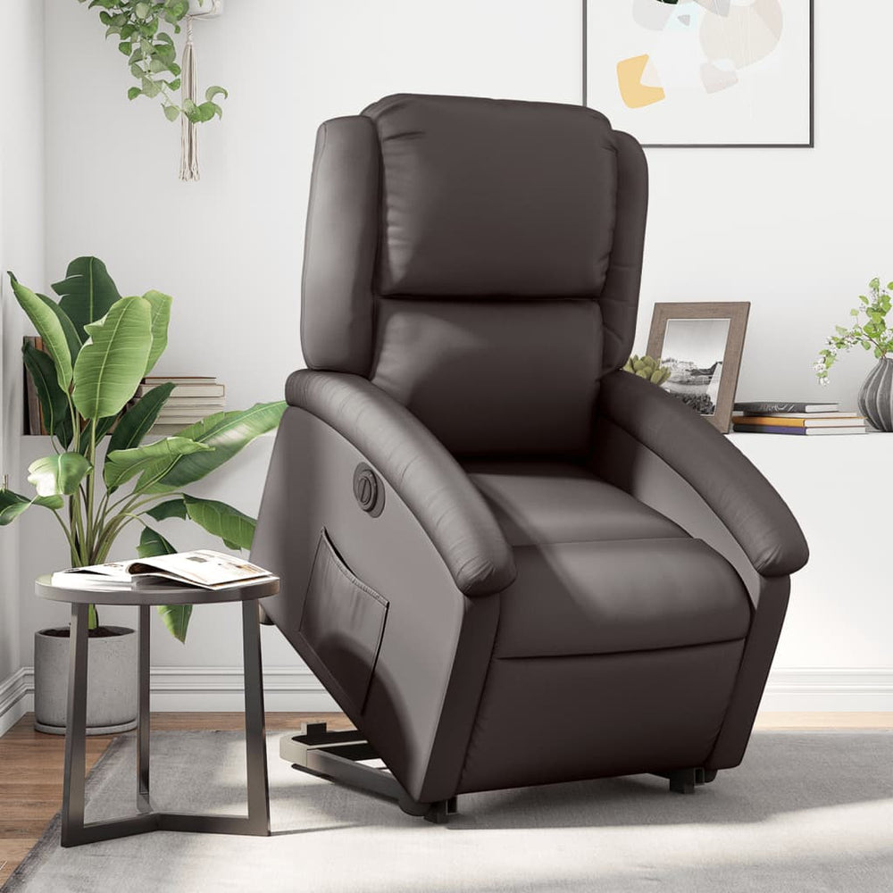 Electric Recliner Stand Up Chair, Brown, Genuine Leather