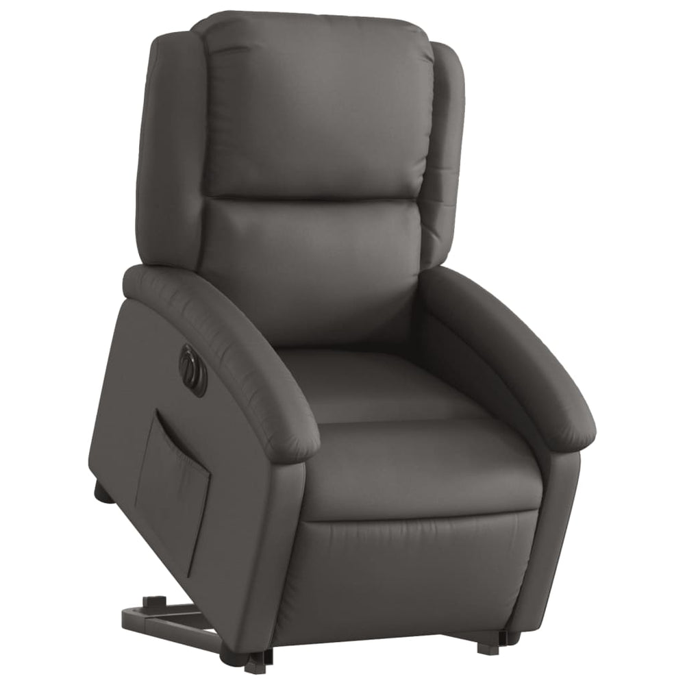 Electric Stand-Up Recliner, Grey, Real Leather