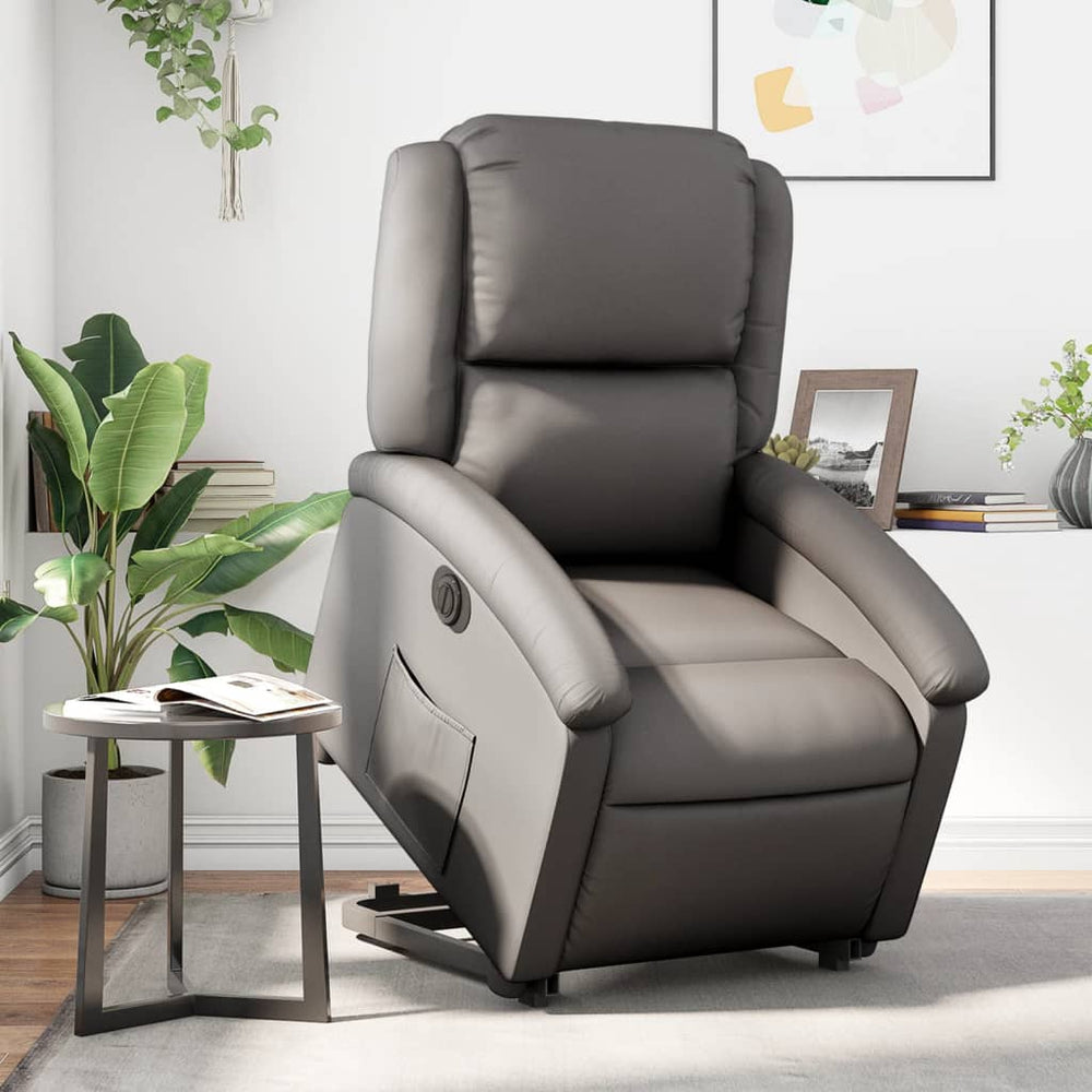 Electric Stand-Up Recliner, Grey, Real Leather