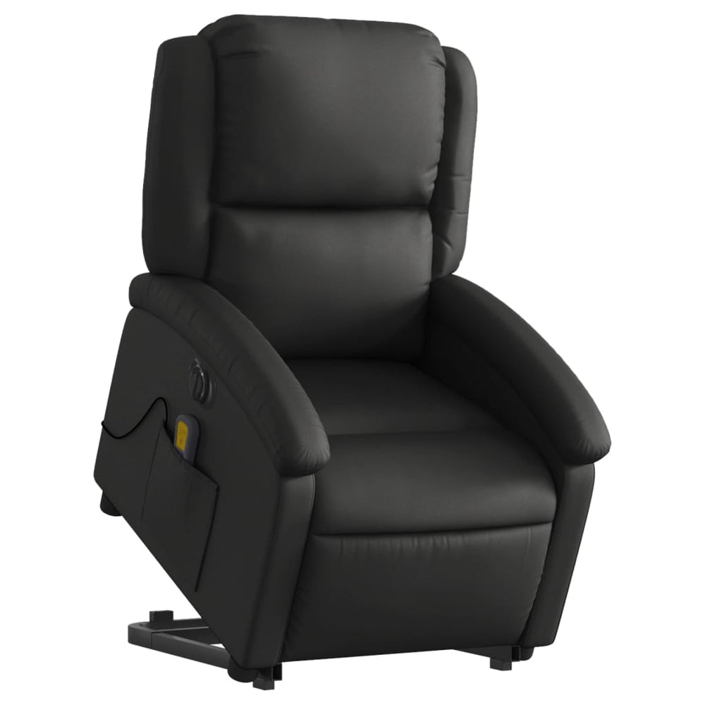 Reclining Electric Massage Chair, Black, Real Leather