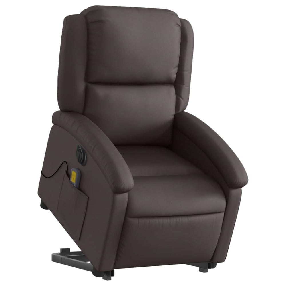 Standing electric massage recliner, brown, real leather