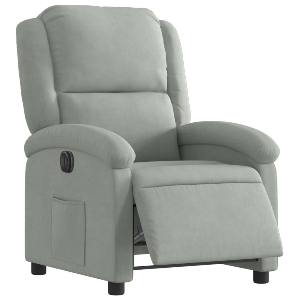 Electric reclining armchair, light grey, velvet