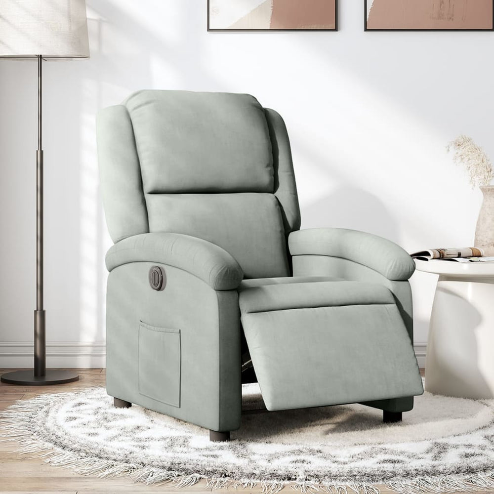 Electric reclining armchair, light grey, velvet