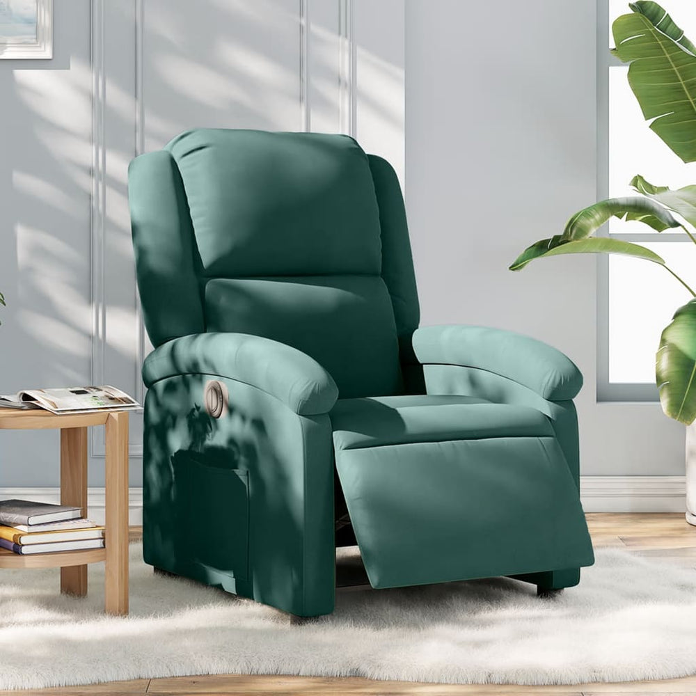 Electric reclining armchair, dark green, velvet