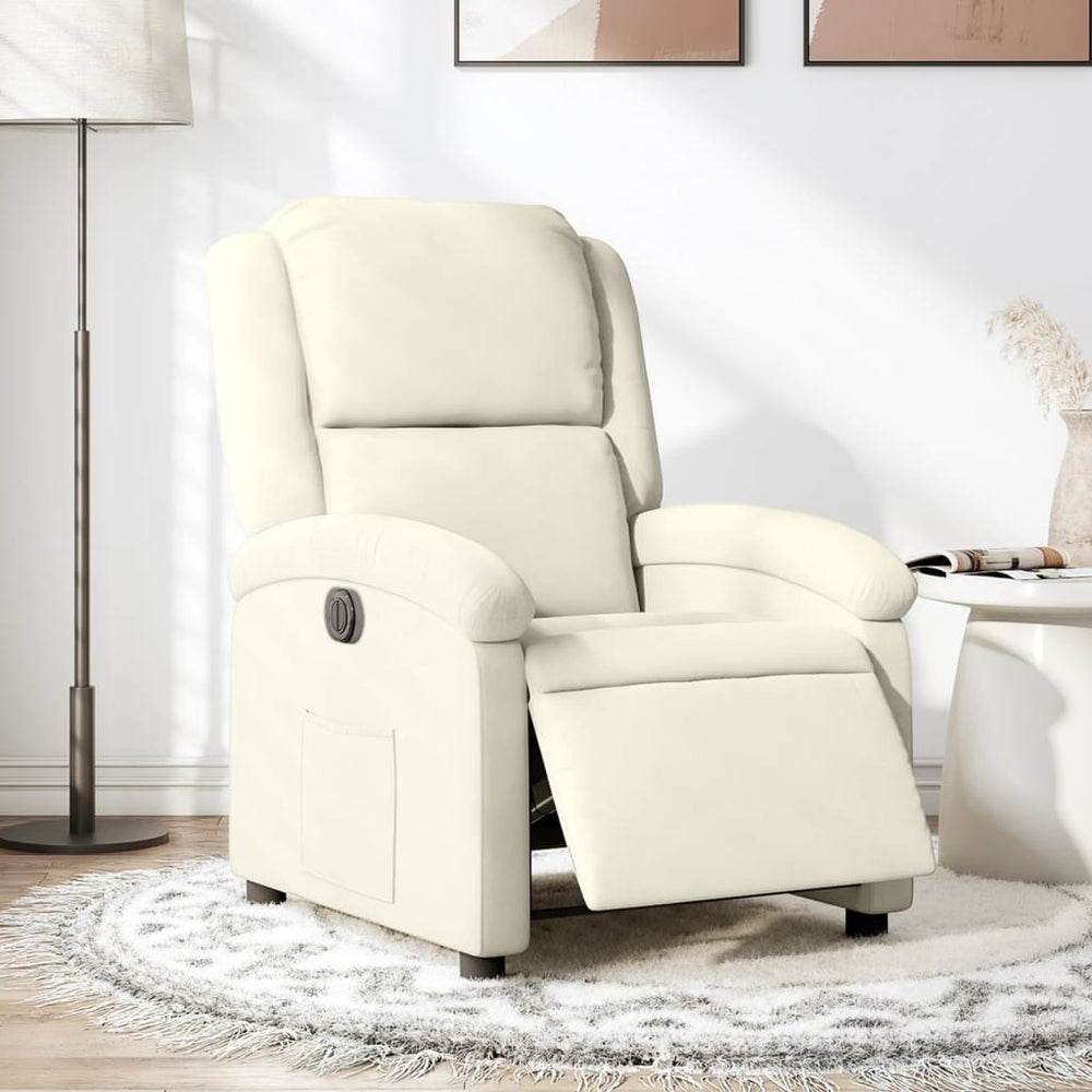 Electric recliner, cream, velvet