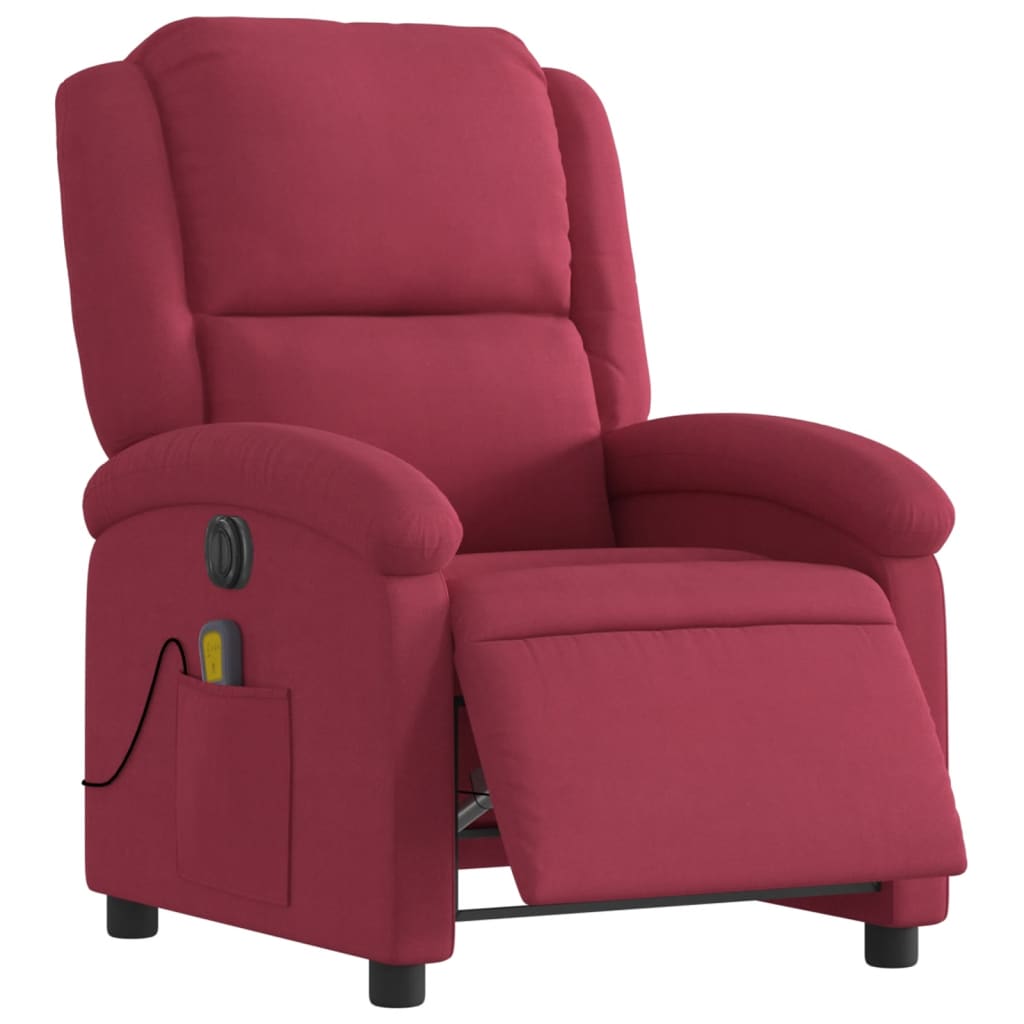 Electric Reclining Massage Armchair, Wine Red, Velvet