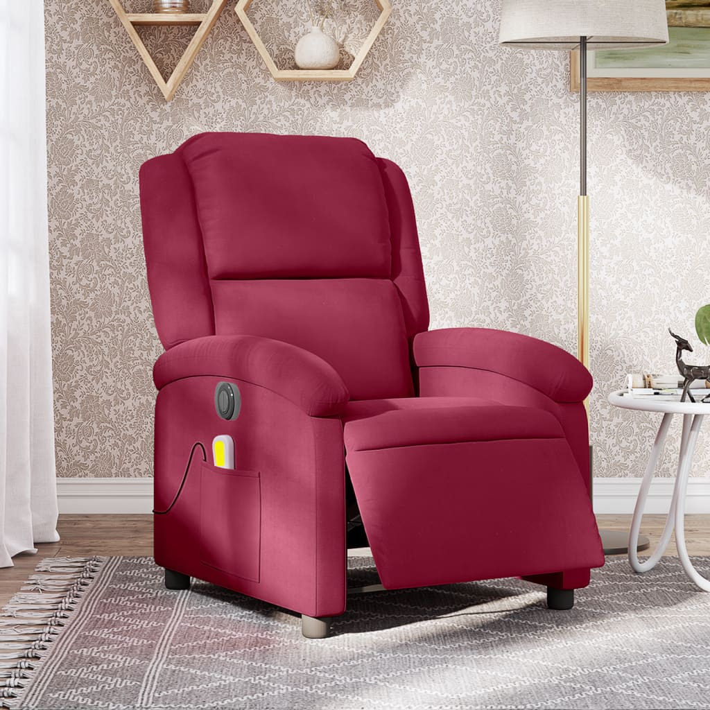 Electric Reclining Massage Armchair, Wine Red, Velvet