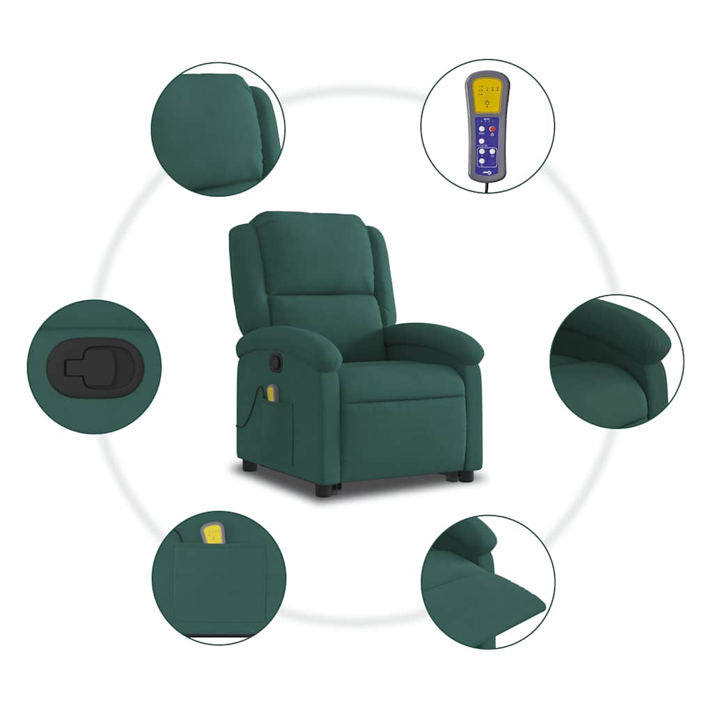 Atgāžamais masāžas krēsls, tumši zaļš, samts