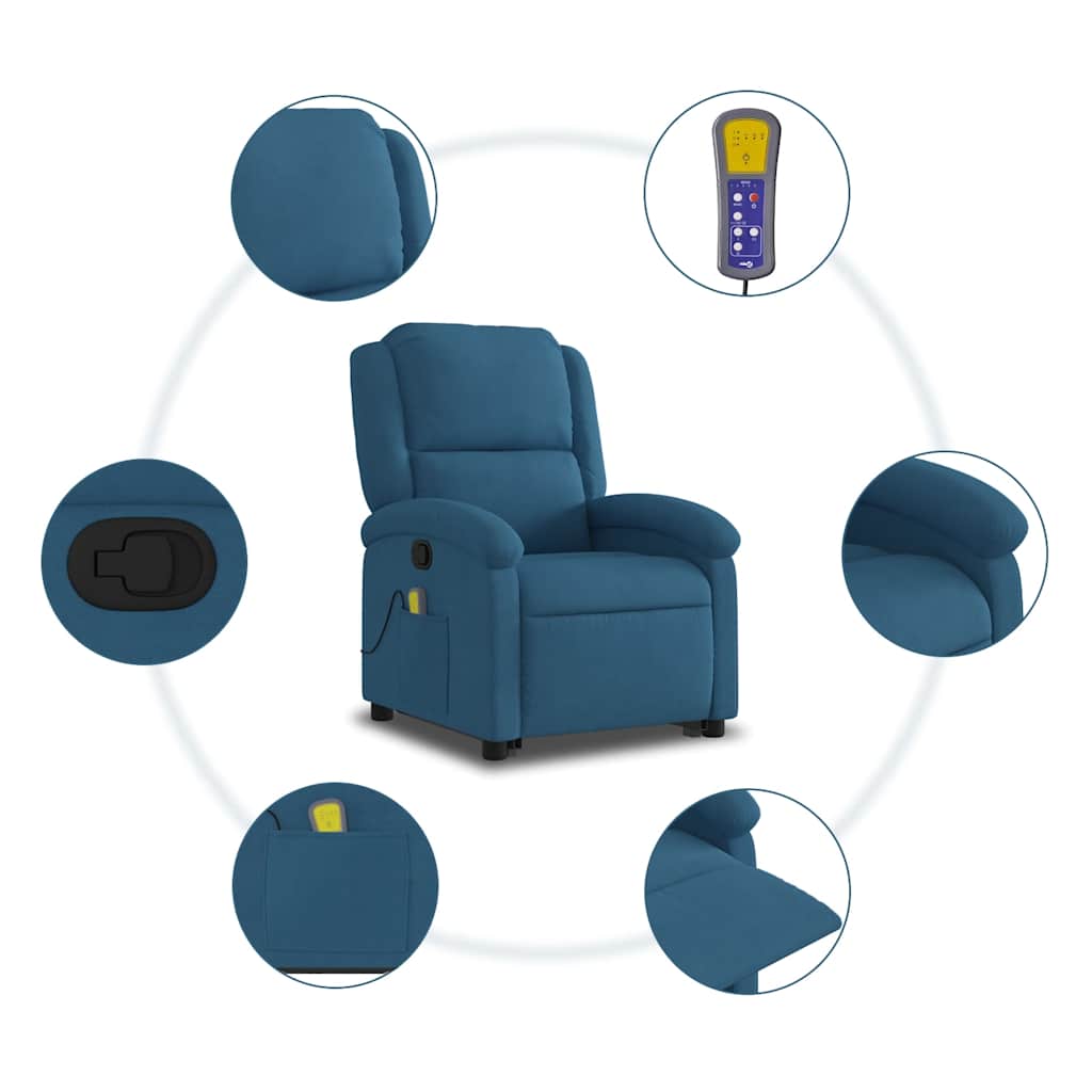 Standing Reclining Massage Chair, Blue, Velvet