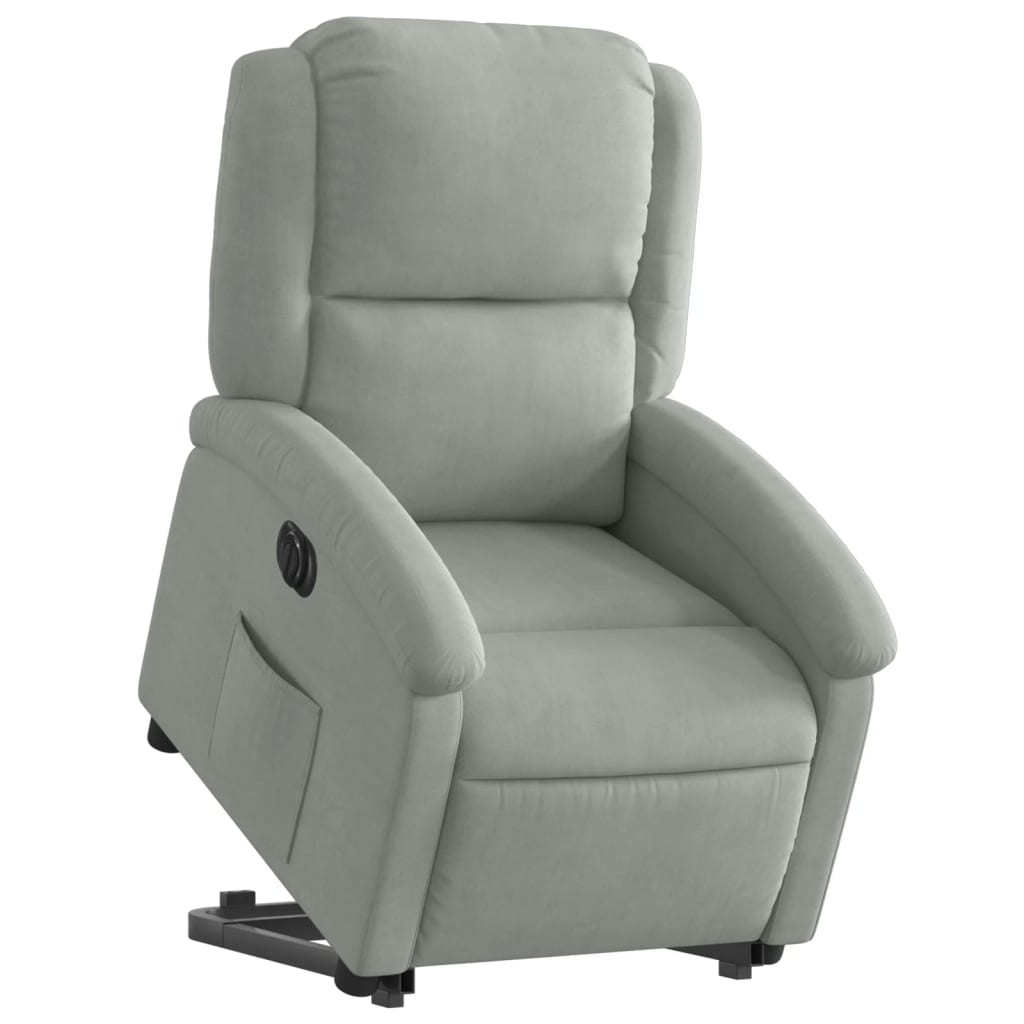 Stand-up recliner, light gray, velvet