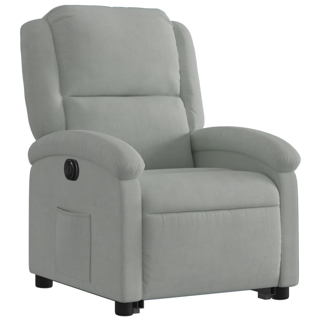 Stand-up recliner, light gray, velvet