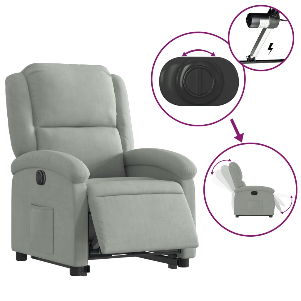 Stand-up recliner, light gray, velvet