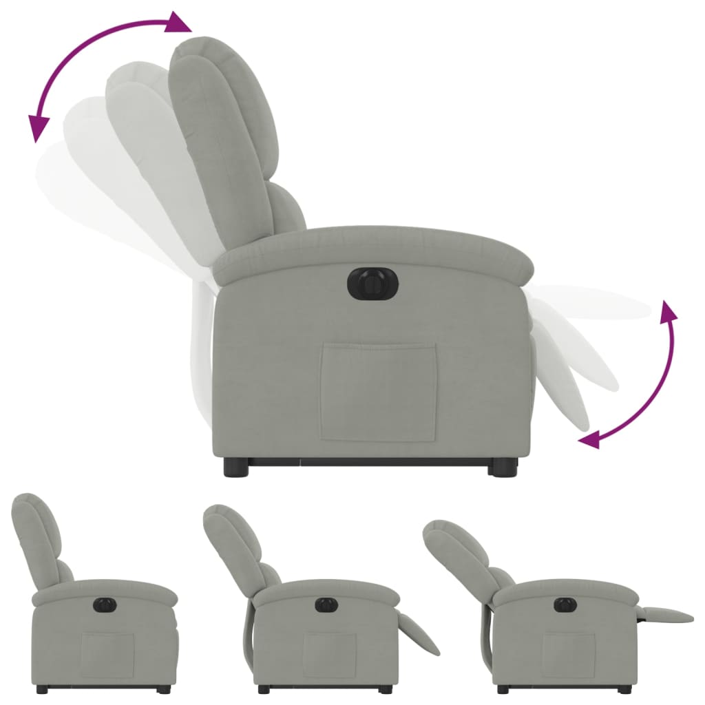Stand-up recliner, light gray, velvet
