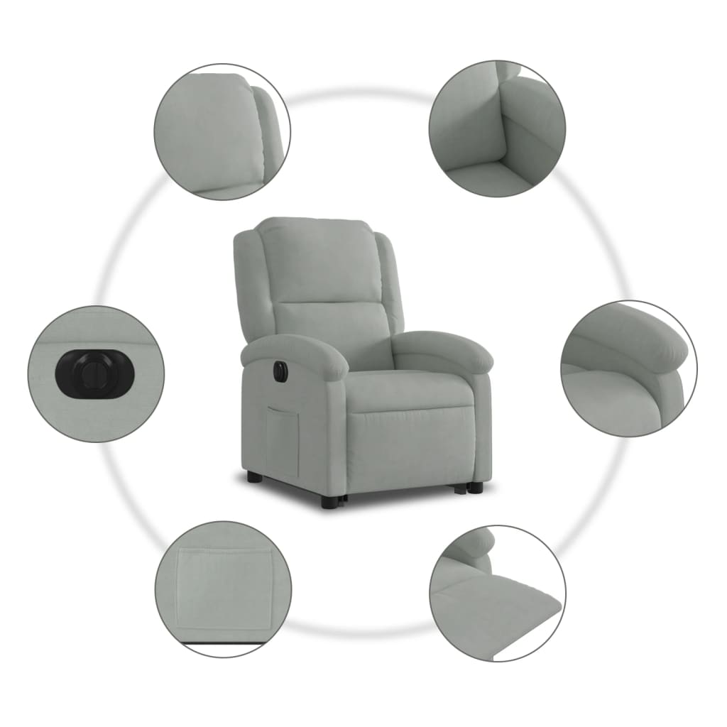 Stand-up recliner, light gray, velvet