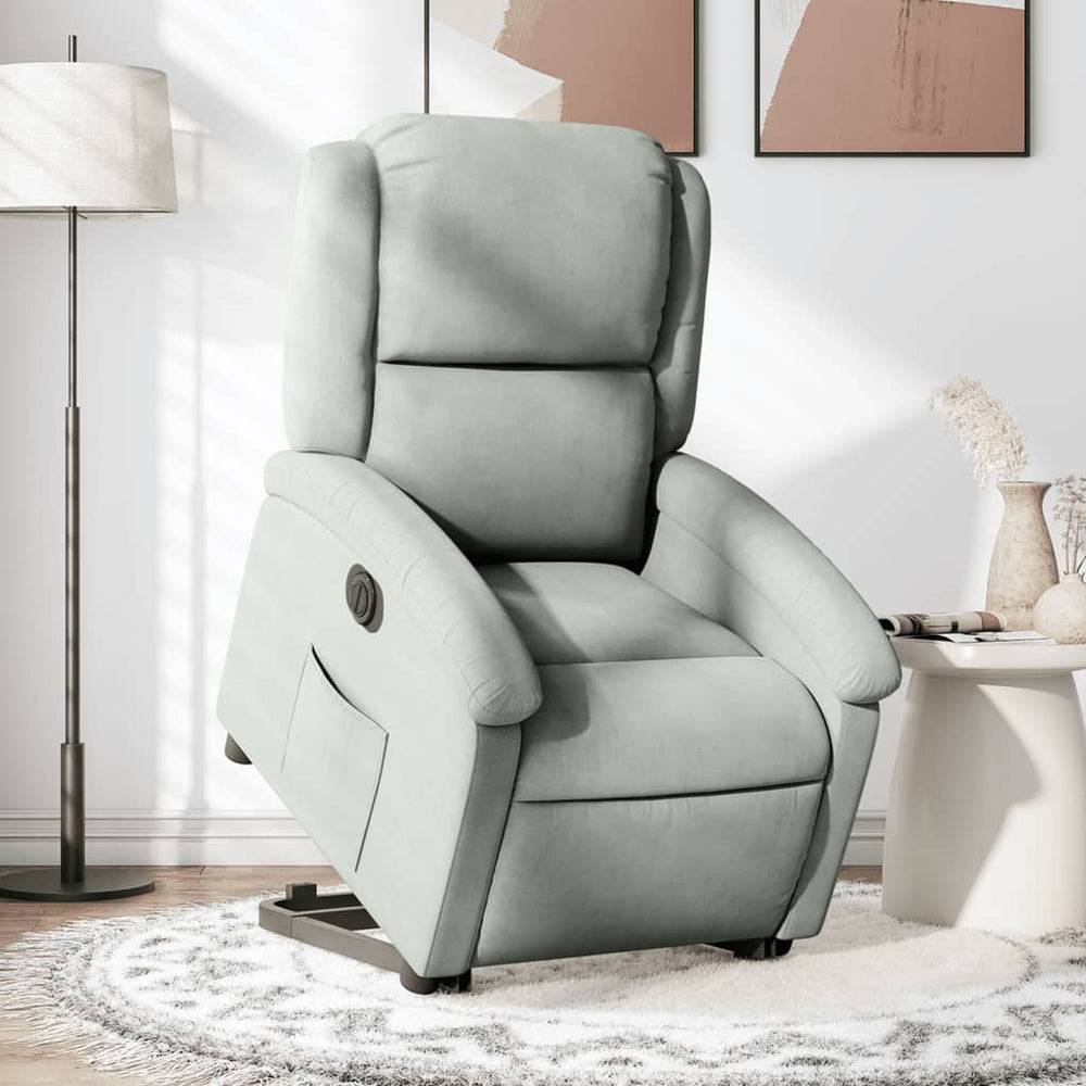 Stand-up recliner, light gray, velvet