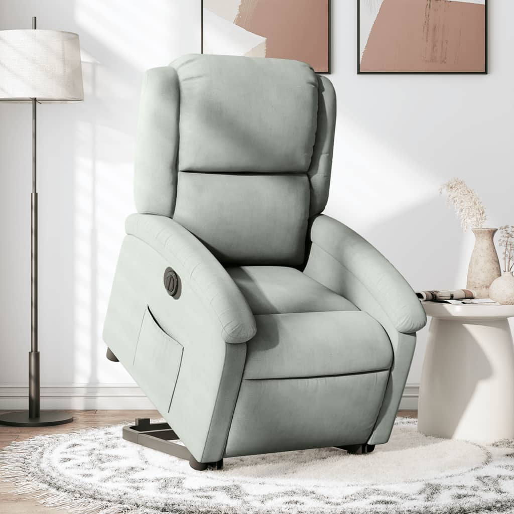 Stand-up recliner, light gray, velvet
