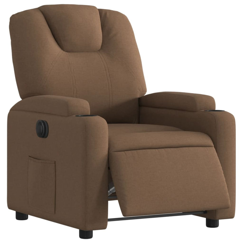 Electric reclining armchair, brown, fabric
