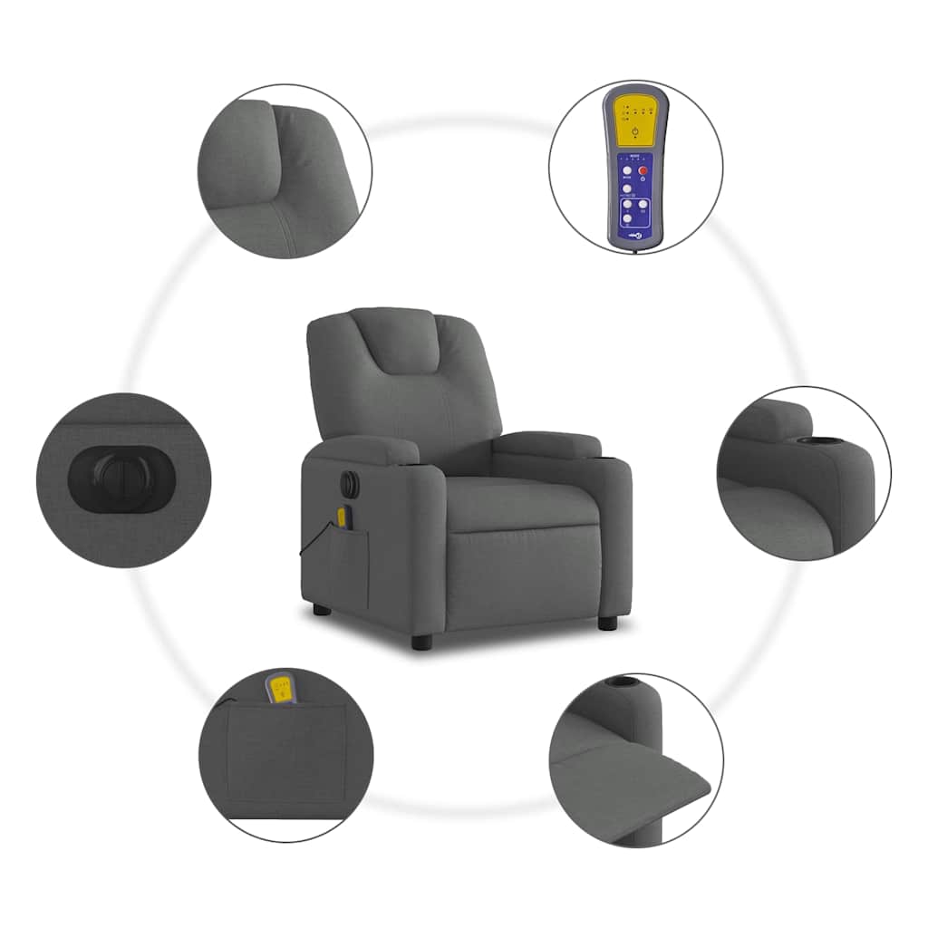 Elektrisks masāžas krēsls, tumši pelēks, audums